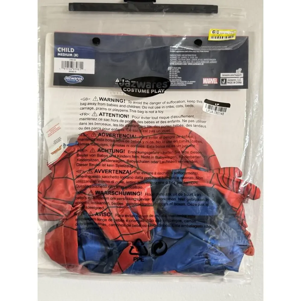 Jazwares Marvel Spider-Man Child Costume Size Medium 8 Bodysuit NEW
